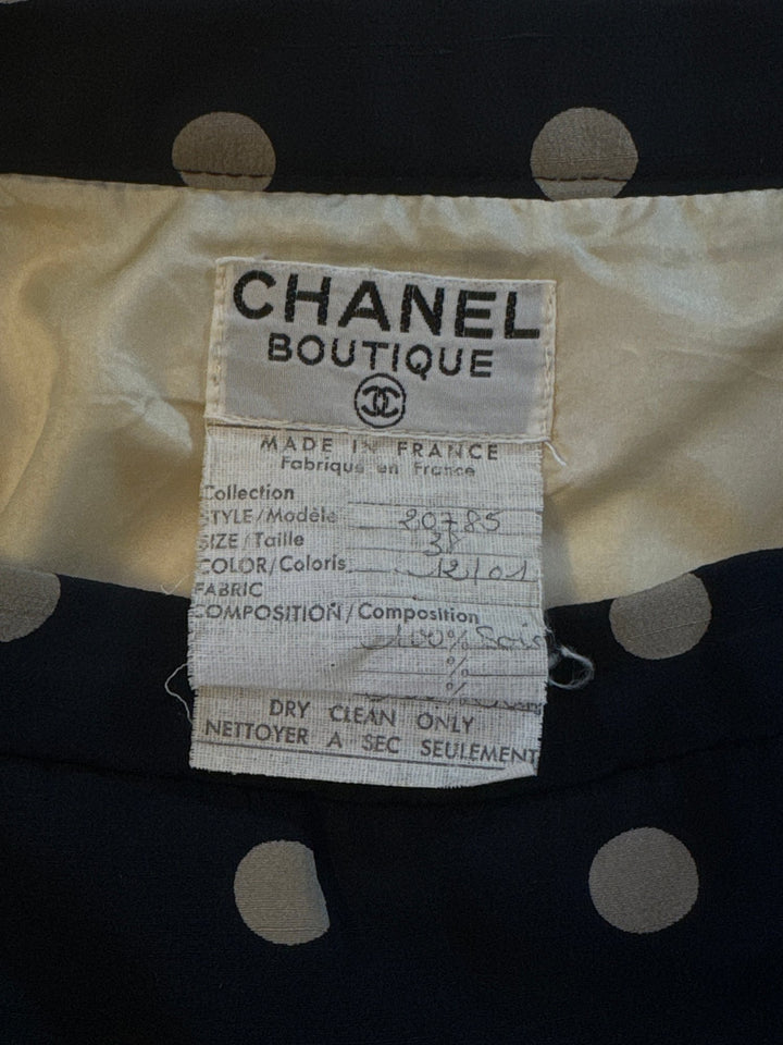 1980s Chanel Boutique Polka Dot Trim Skirt Suit - S - Think Vintage ltd