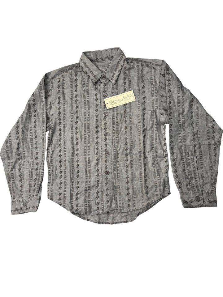 1980s Cotton Stuff Geometric Pattern Long Sleeved Shirt - Age 9/10 - Think Vintage ltd