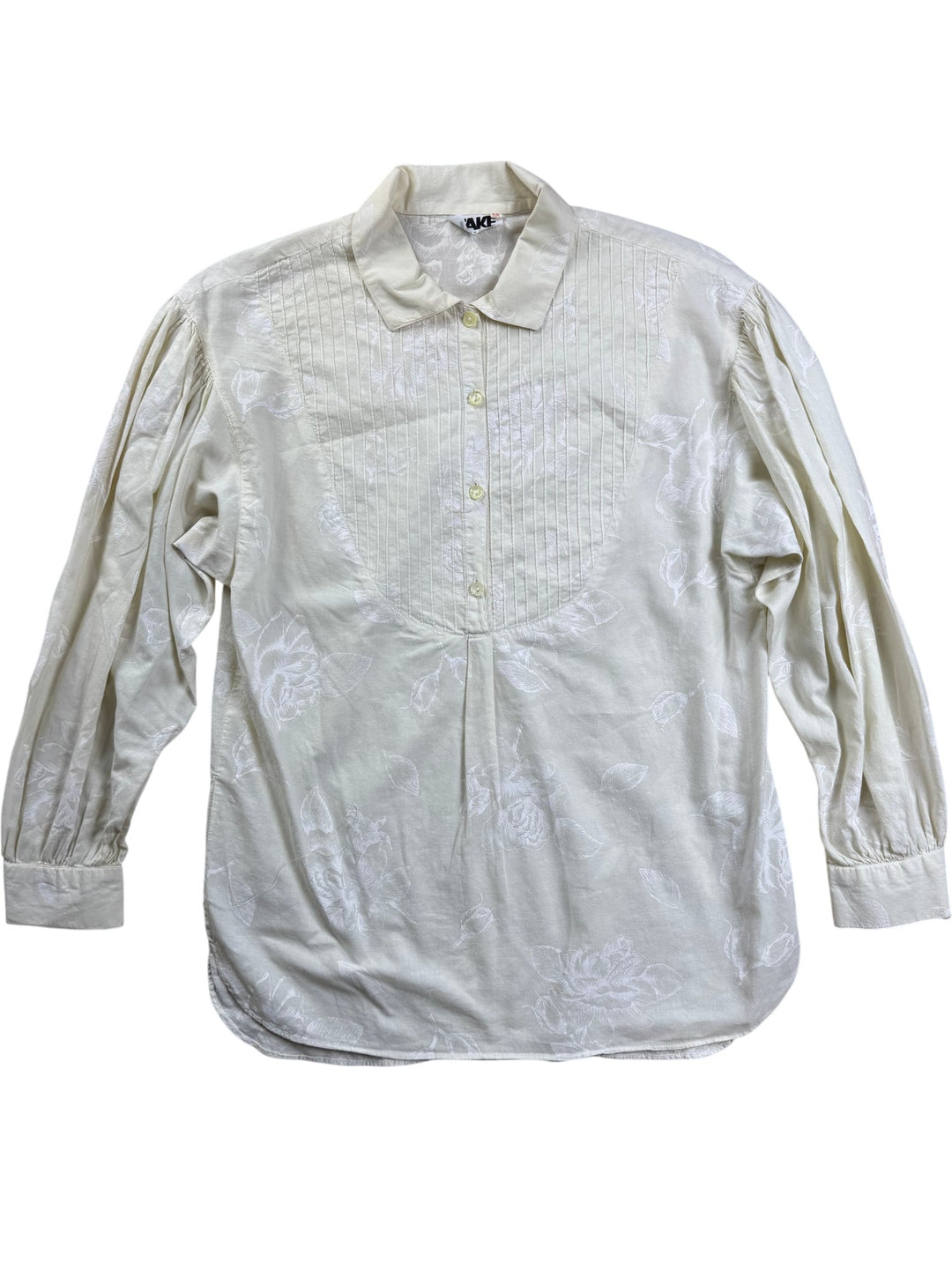 1980s Cream Floral Long Sleeved Blouse - S - Think Vintage ltd