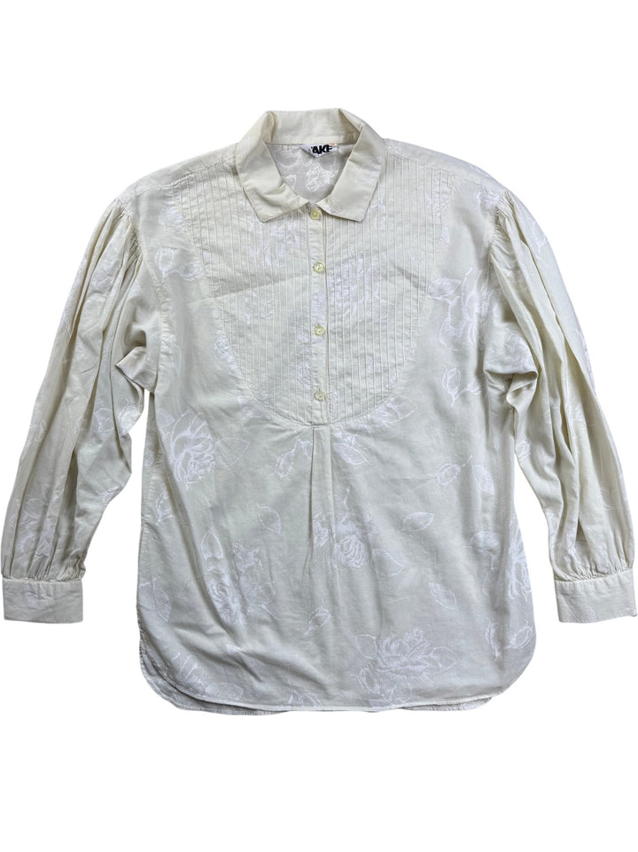 1980s Cream Floral Long Sleeved Blouse - S - Think Vintage ltd