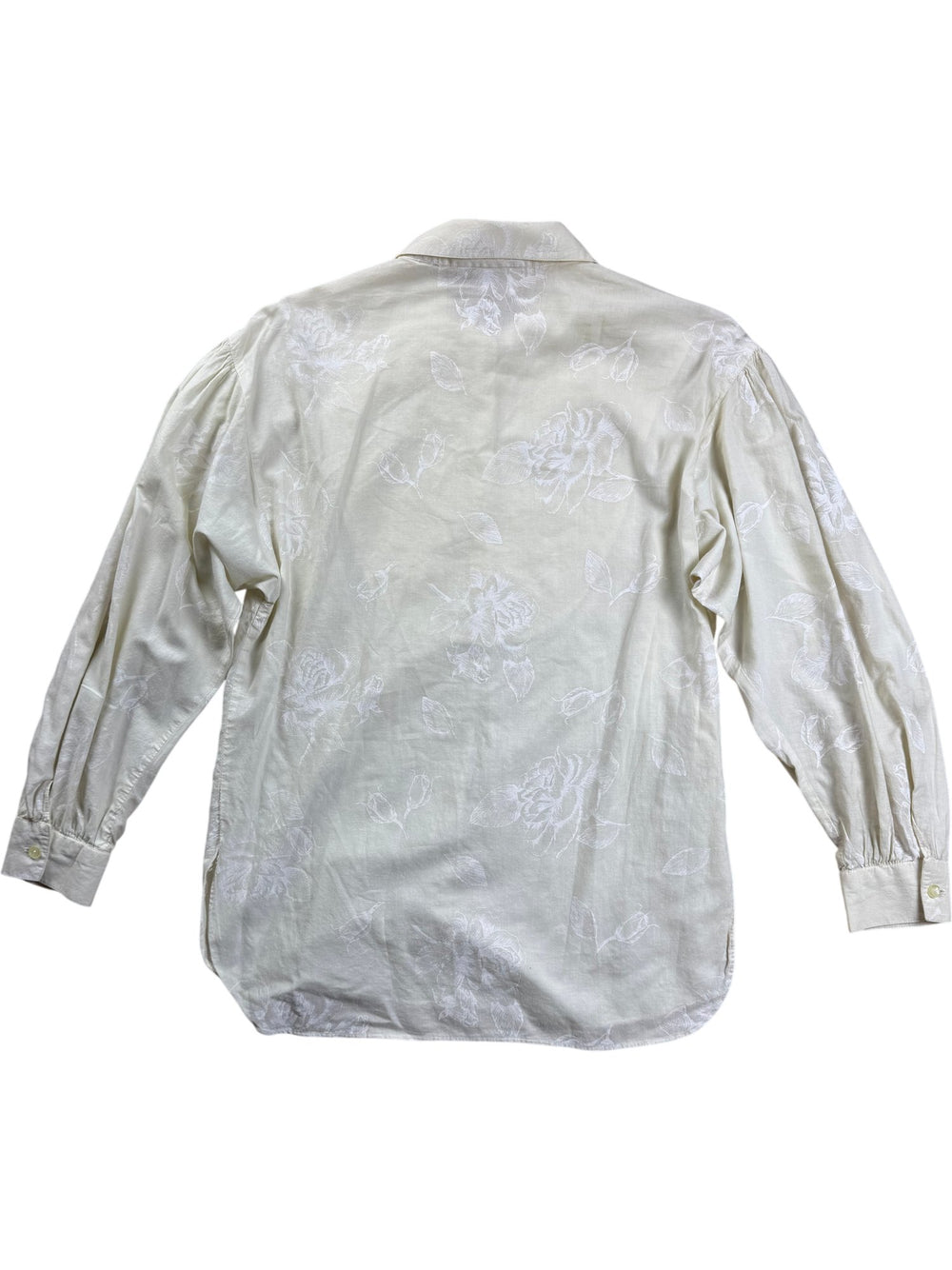 1980s Cream Floral Long Sleeved Blouse - S - Think Vintage ltd