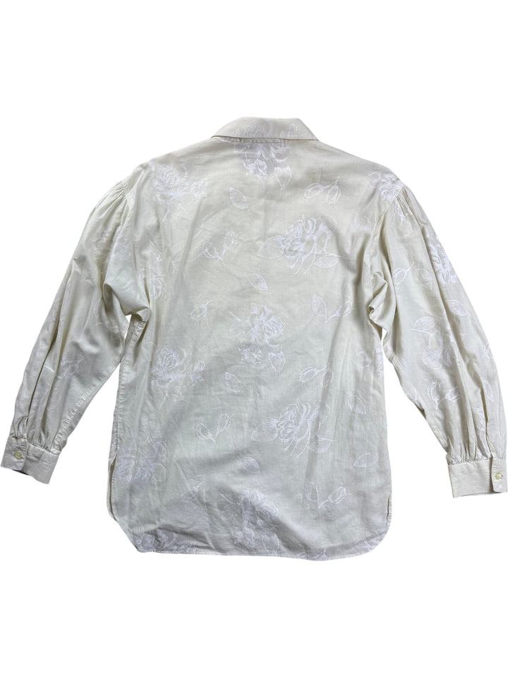 1980s Cream Floral Long Sleeved Blouse - S - Think Vintage ltd