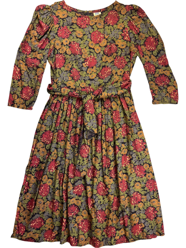 1980s Floral Midi Dress - S - Think Vintage