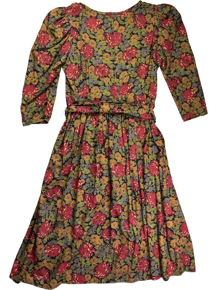 1980s Floral Midi Dress - S - Think Vintage