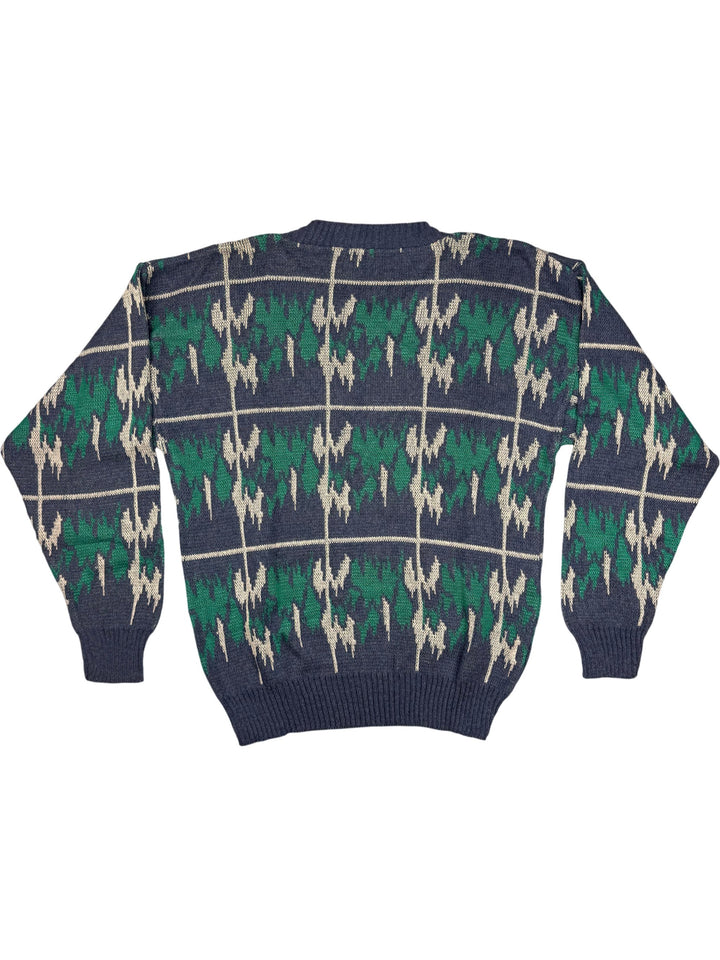 1980s Geometric Pattern V-Neck Sweater - M - Think Vintage