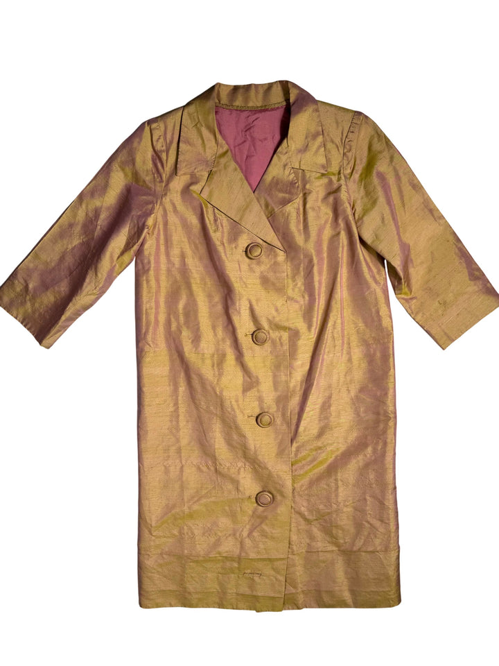 1980s Gold Silk Reworked Coat - M - Think Vintage