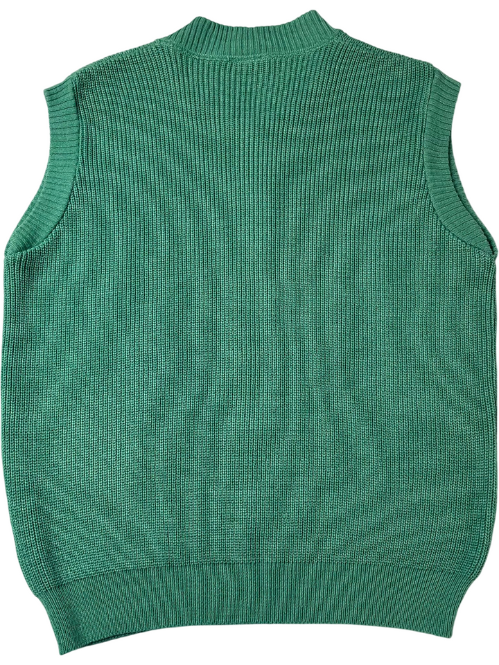 1980s Green Ribbed Zip-Up Vest - L - Think Vintage