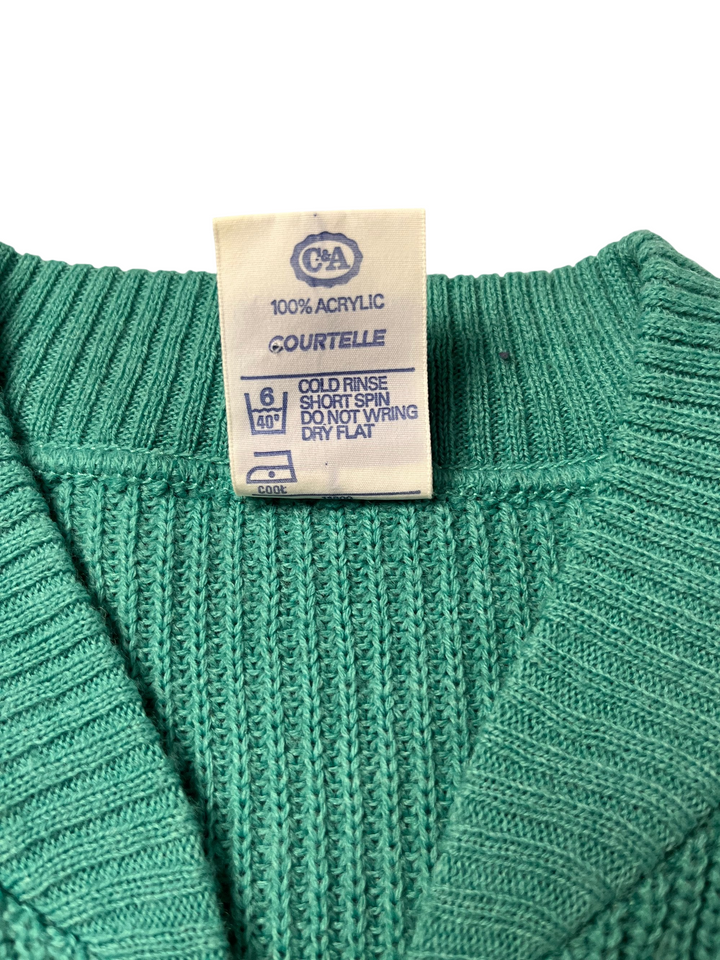 1980s Green Ribbed Zip-Up Vest - L - Think Vintage