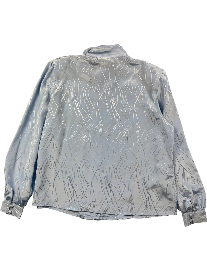 1980s Light Blue Patterned Long Sleeve Blouse - L - Think Vintage ltd