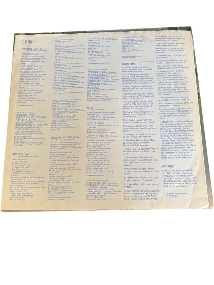 1980s Lionel Richie Can't Slow Down Vinyl - Fair - Think Vintage ltd