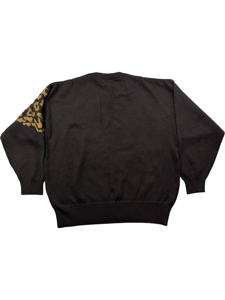 1980s Lucia Black Sweater with Abstract Floral Pattern - Think Vintage Online Ltd