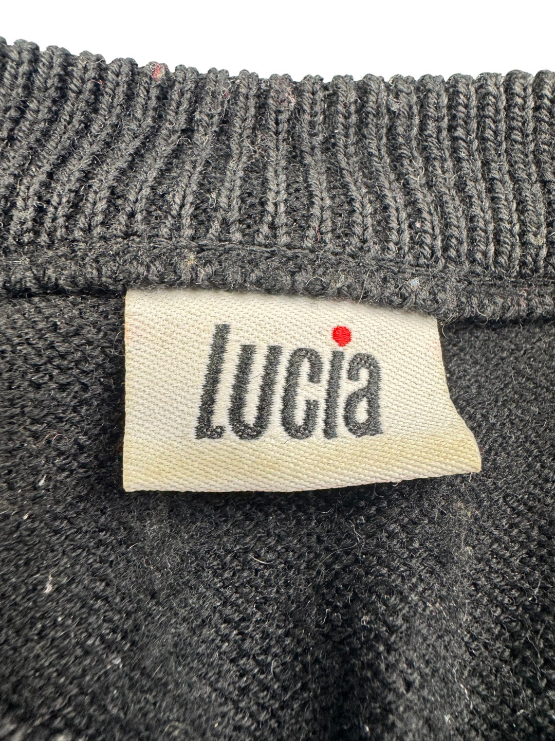 1980s Lucia Black Sweater with Abstract Floral Pattern - Think Vintage Online Ltd