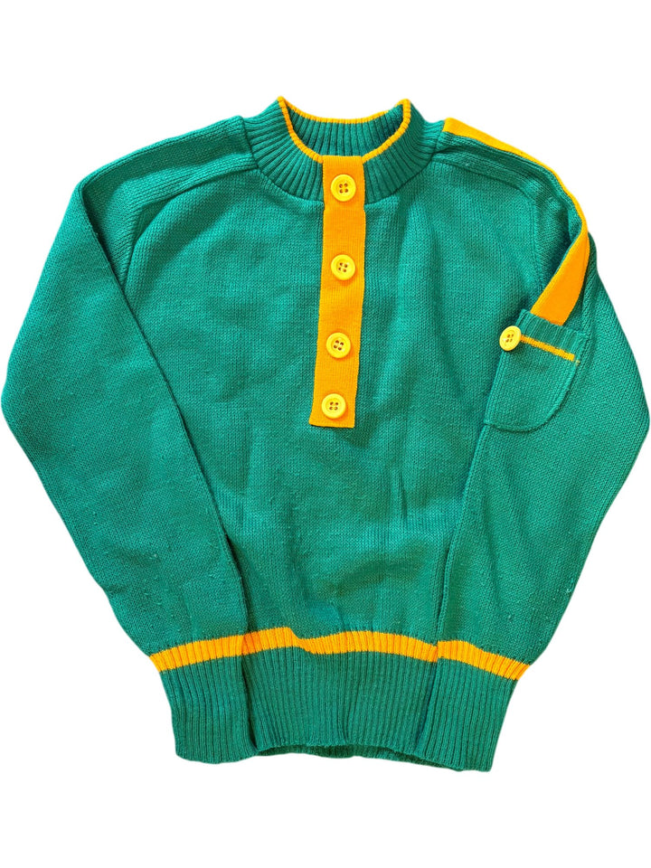 1980s Michael De Leon Kids Jumper Green and Yellow - Age 10/11 - Think Vintage ltd
