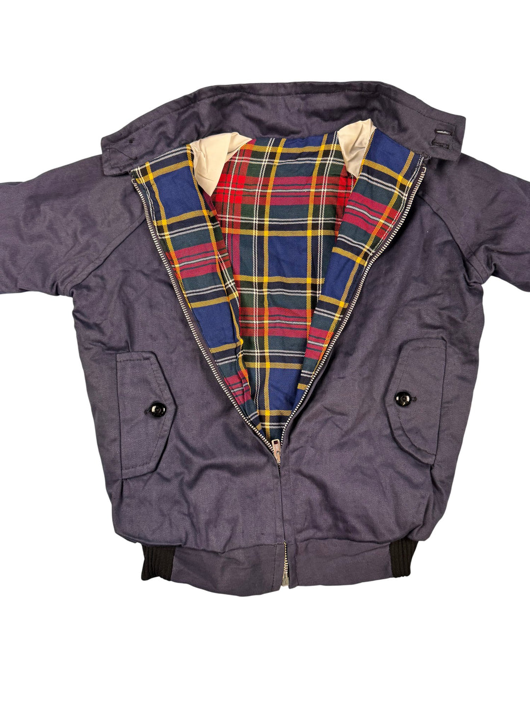 1980s Navy Harrington Jacket with Check Lining - Age 13/14 - Think Vintage ltd