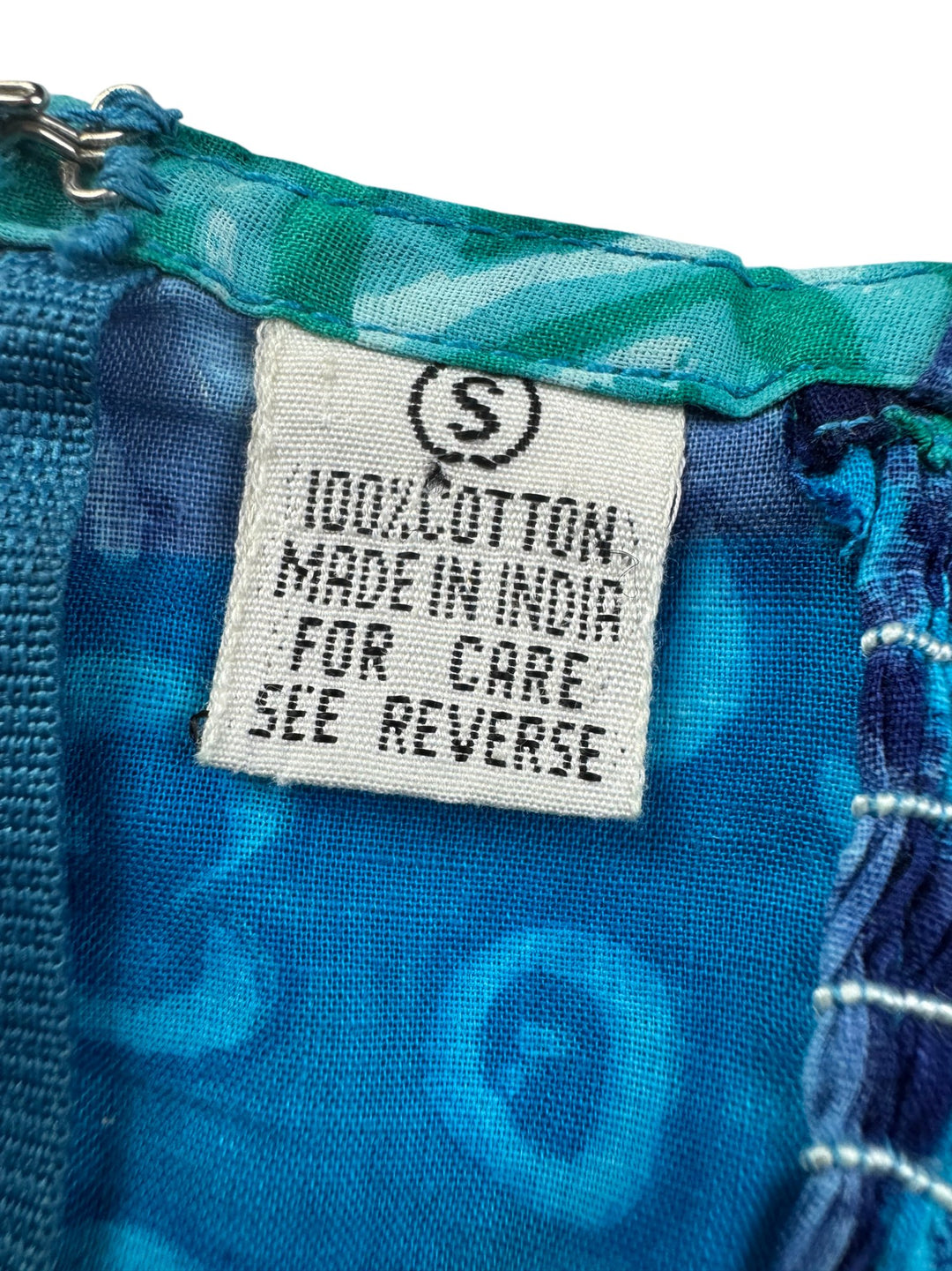 1980s Phoop Blue Patterned Cotton Dress - S - Think Vintage ltd