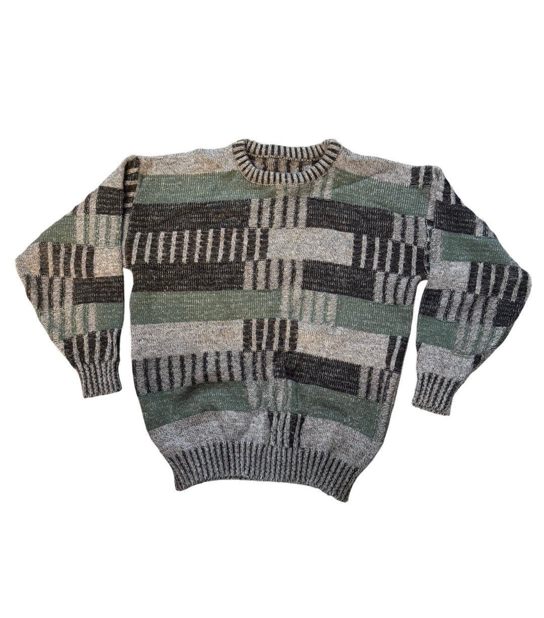 1980s Striped Geometric Pattern Knit Sweater - Age 14/15 - Think Vintage ltd