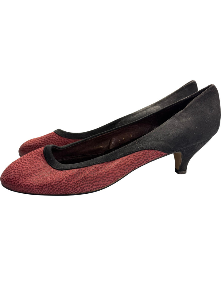 1980s Wall Call Red Black Pumps - 7.5 - Think Vintage ltd