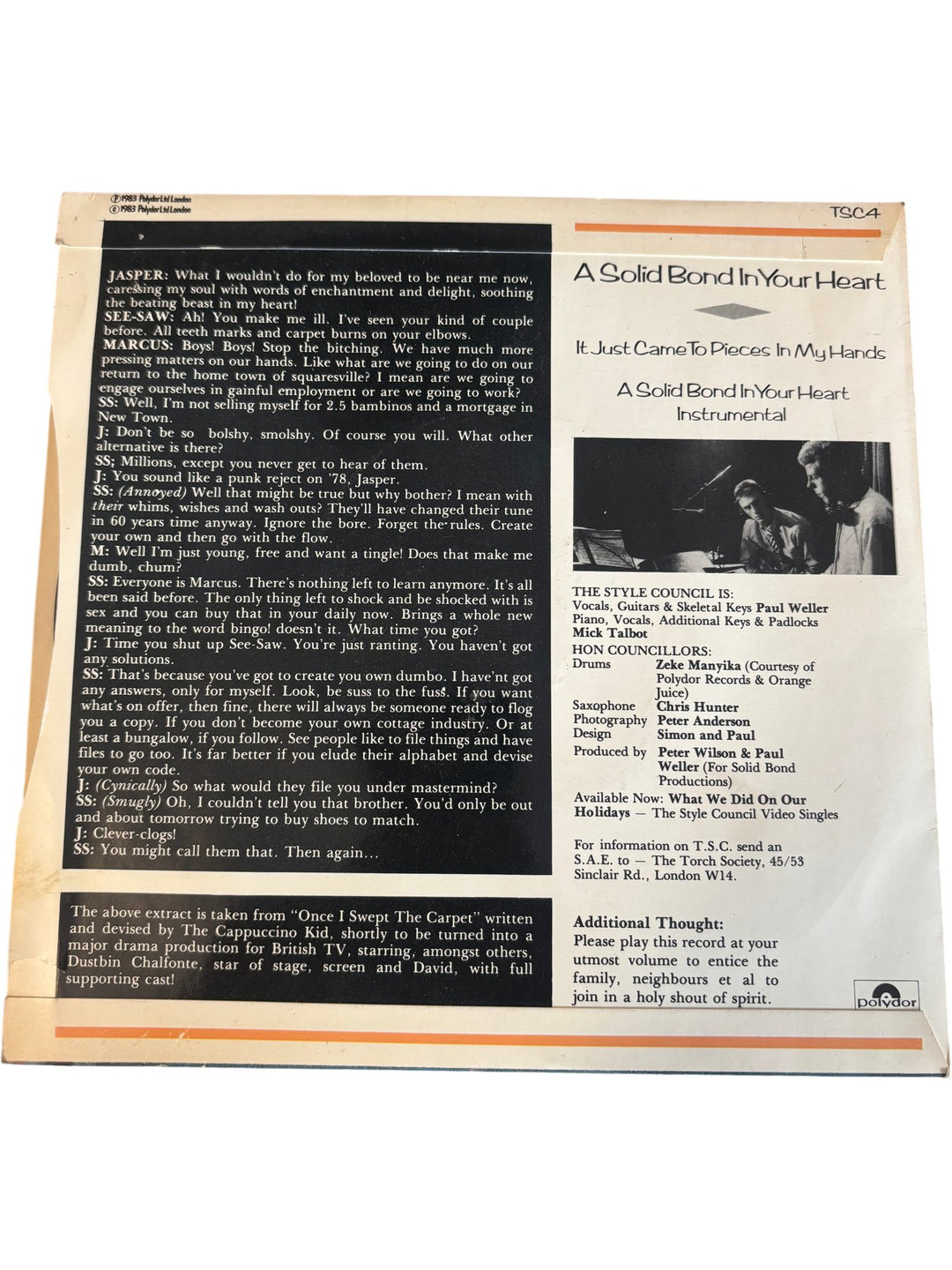 1983 The Style Council A Solid Bond In Your Heart Vinyl 7" - Think Vintage ltd