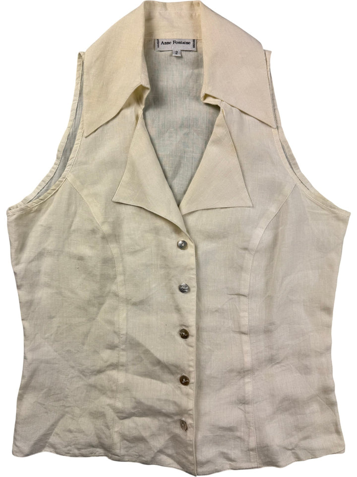 1990s Anne Fontaine Sleeveless Button-Up Blouse - M - Think Vintage ltd