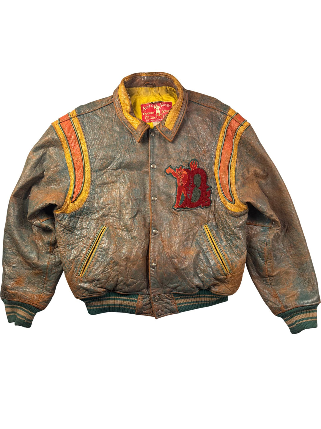 1990s Avirex Leather Devils Varsity Jacket - XL - Think Vintage ltd