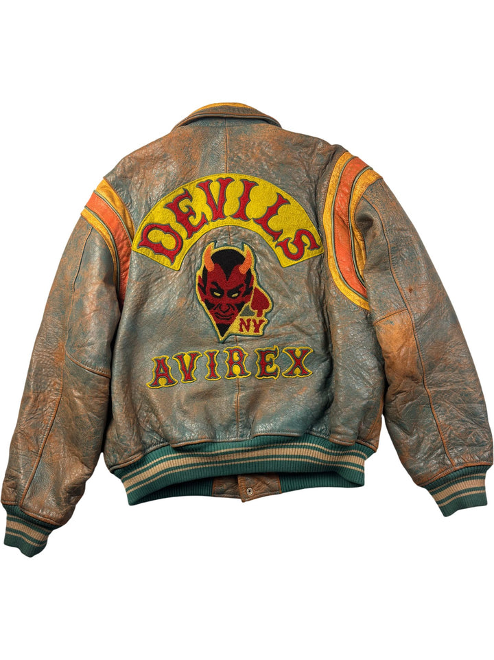 1990s Avirex Leather Devils Varsity Jacket - XL - Think Vintage ltd
