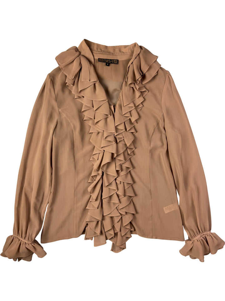 1990s Biba Ruffled Long Sleeve Blouse - S - Think Vintage