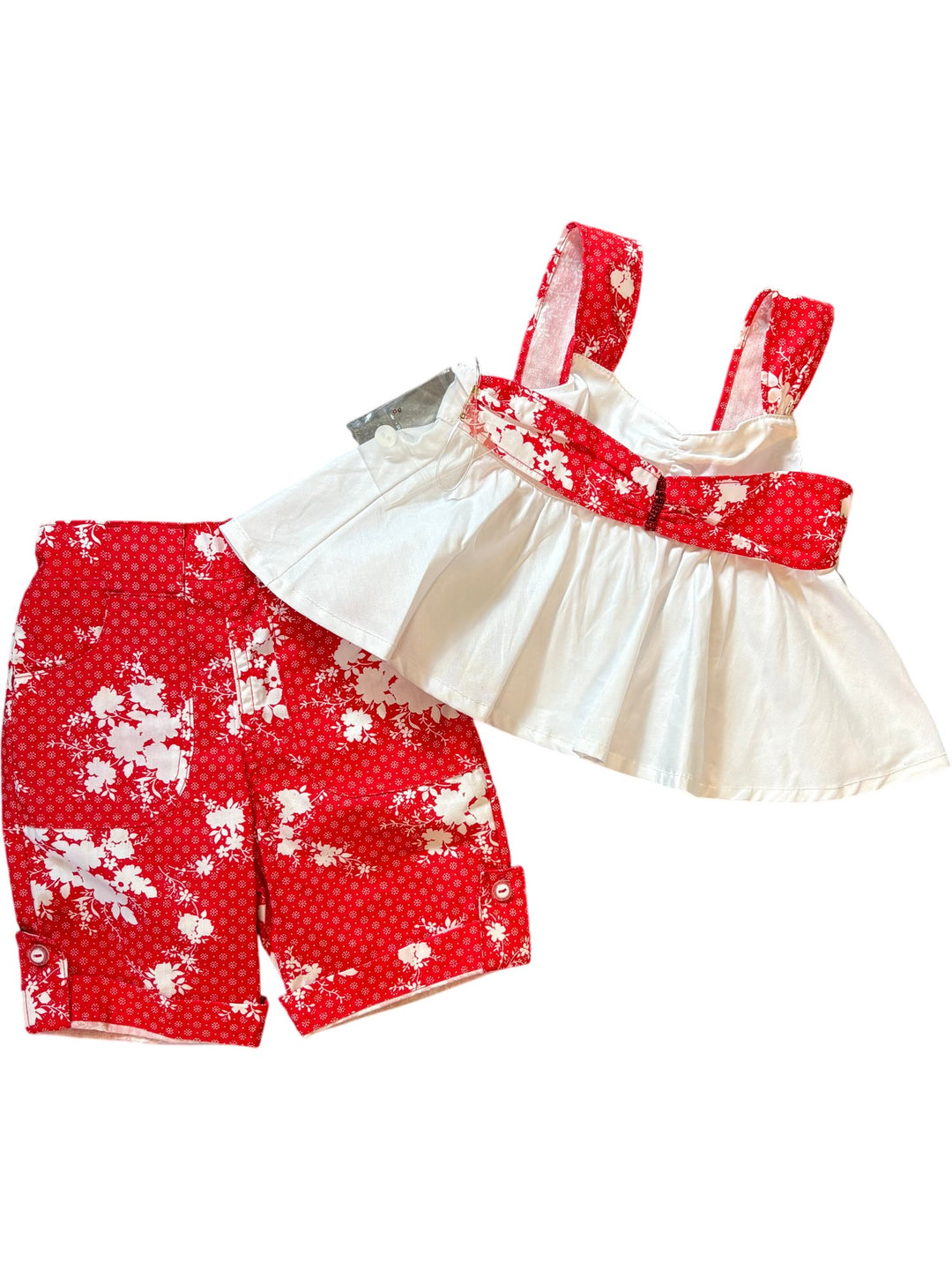 1990s Floral Red and White Outfit Set - Age 2/3 - Think Vintage ltd