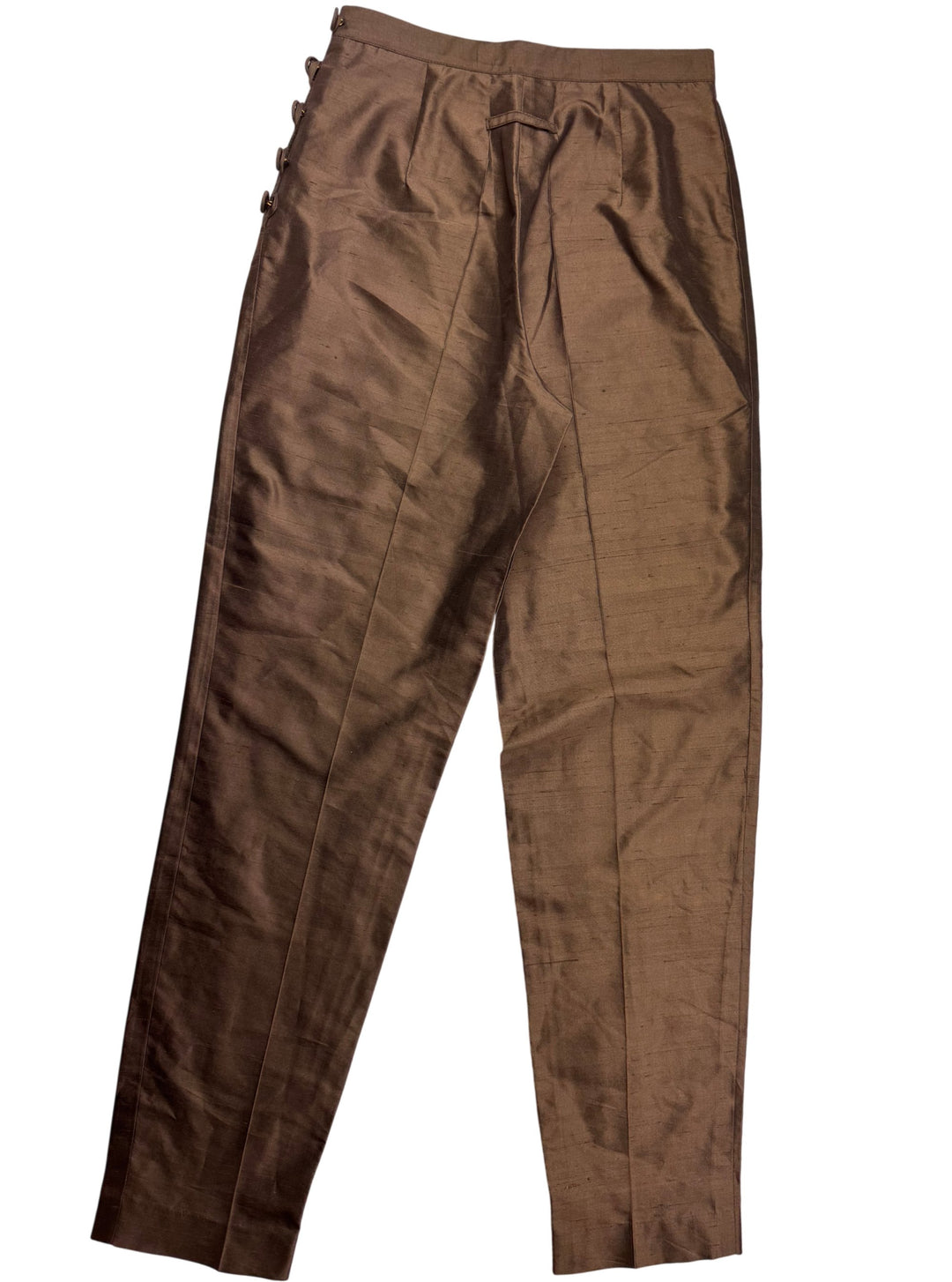1990s Jean Paul Gaultier Brown Silk Straight Leg Trousers - W25 L30 - Think Vintage