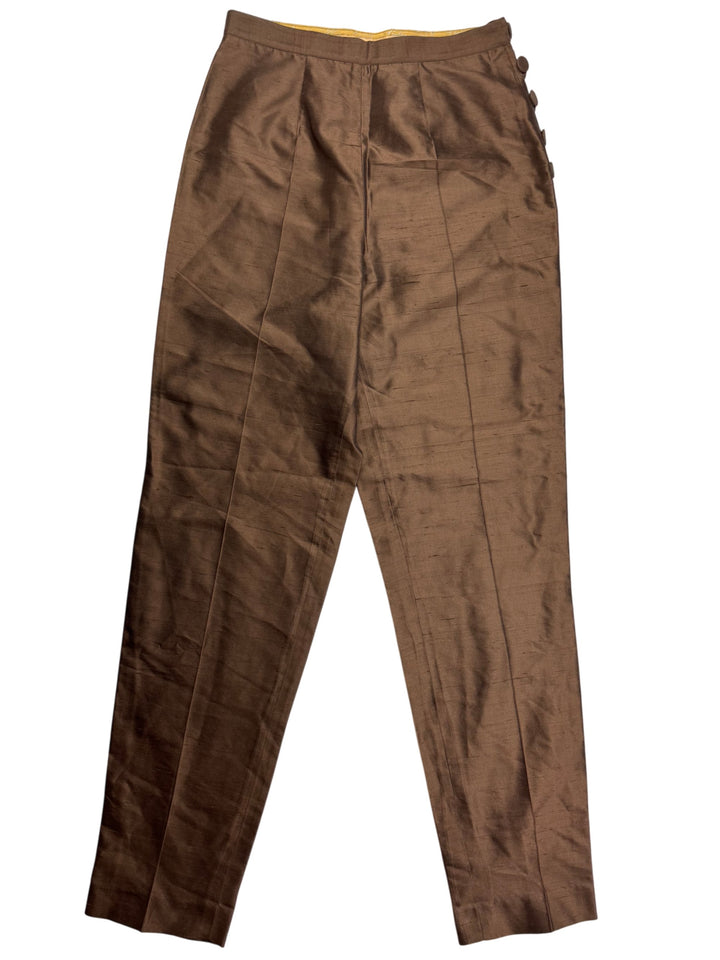 1990s Jean Paul Gaultier Brown Silk Straight Leg Trousers - W25 L30 - Think Vintage Online Ltd