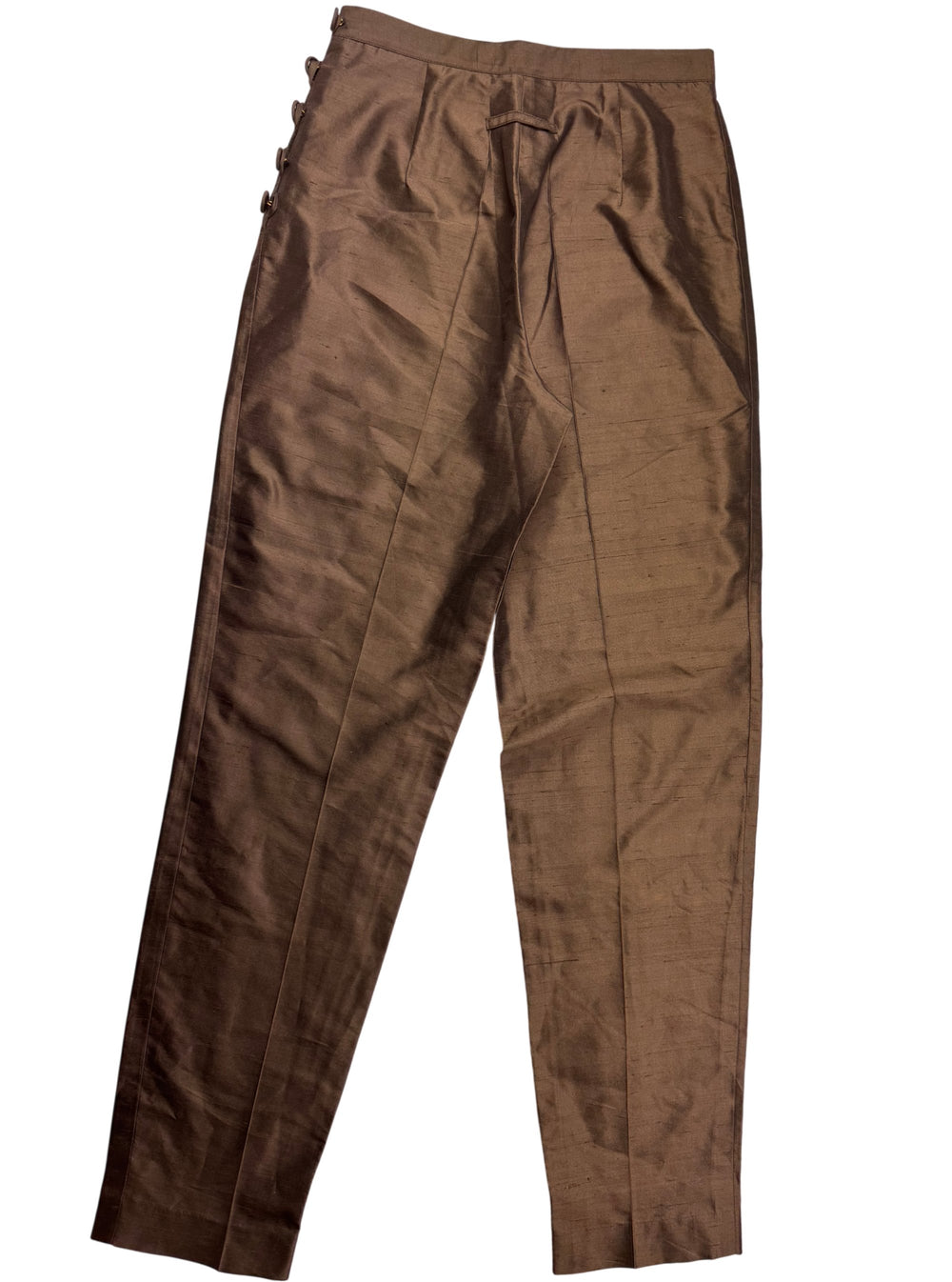 1990s Jean Paul Gaultier Brown Silk Straight Leg Trousers - W25 L30 - Think Vintage Online Ltd