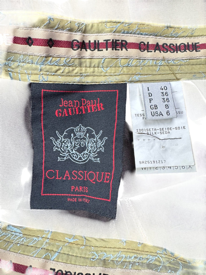 1990s Jean Paul Gaultier Brown Silk Straight Leg Trousers - W25 L30 - Think Vintage Online Ltd