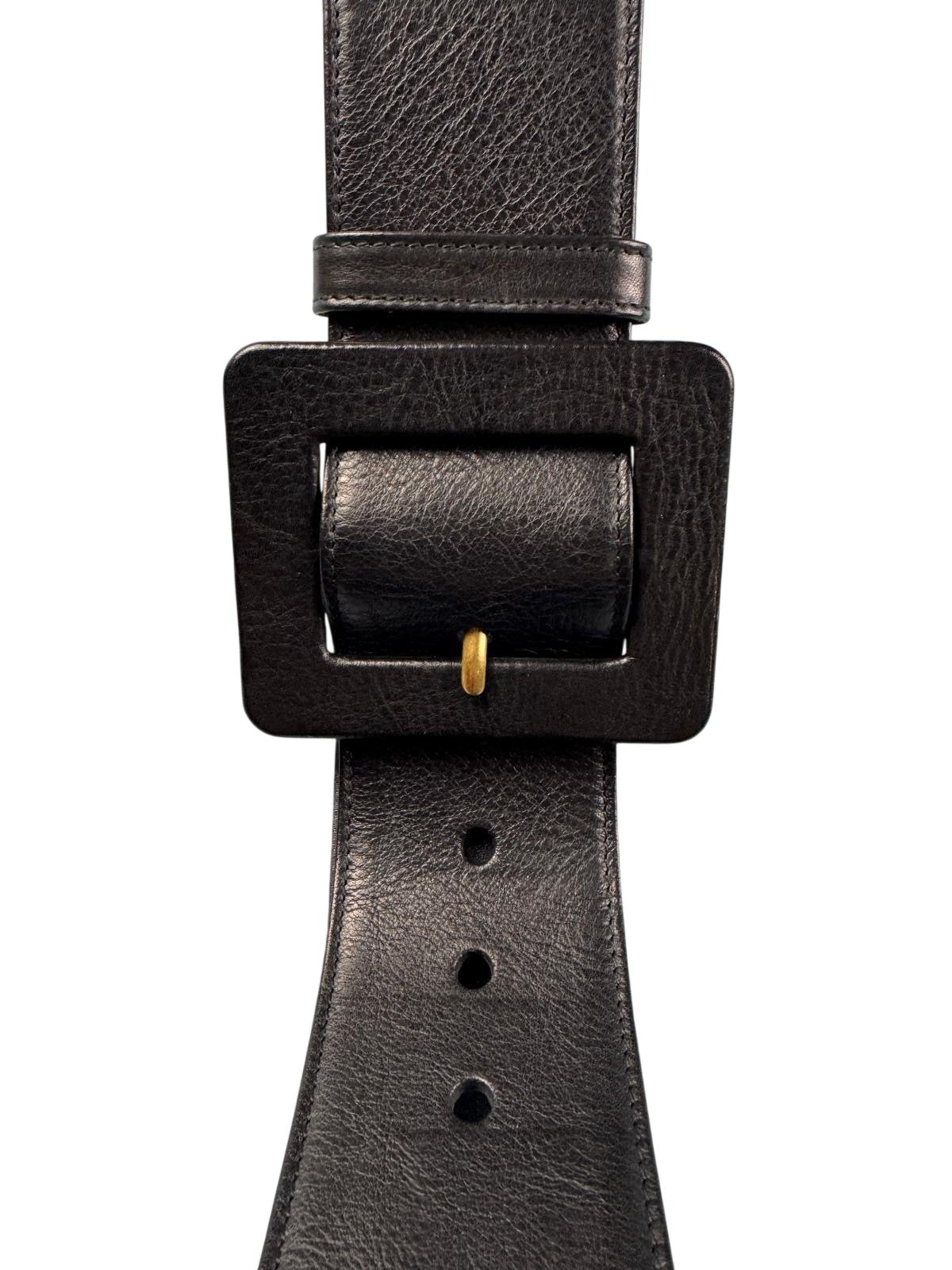 1990s Yves Saint Laurent Black Leather Belt - S – Think 