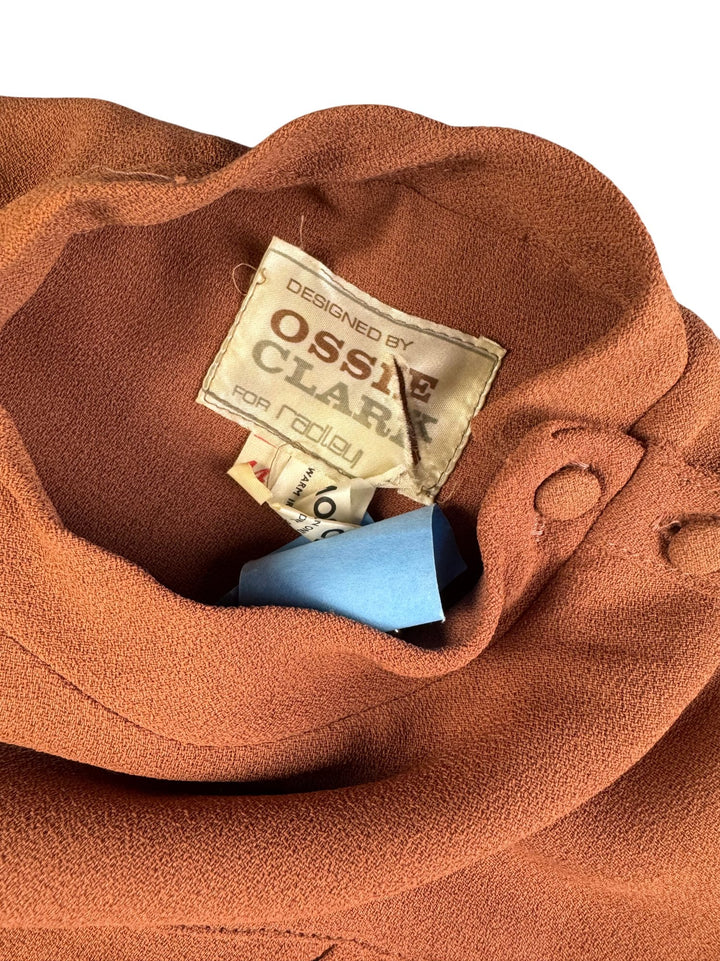 1970s Ossie Clark Caramel Crepe Maxi Dress - S