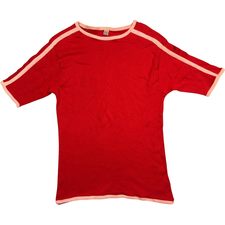 1970s Red Short Sleeve T-Shirt with Contrast Trim - XS - Think Vintage
