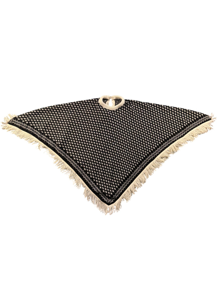 Geometric Black And White Knit poncho