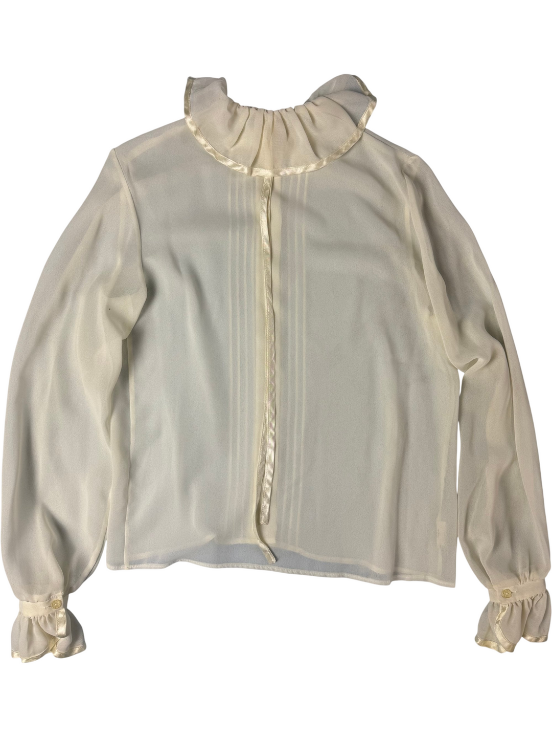 Ivory Ruffled Collar Long Sleeved Blouse - Think Vintage