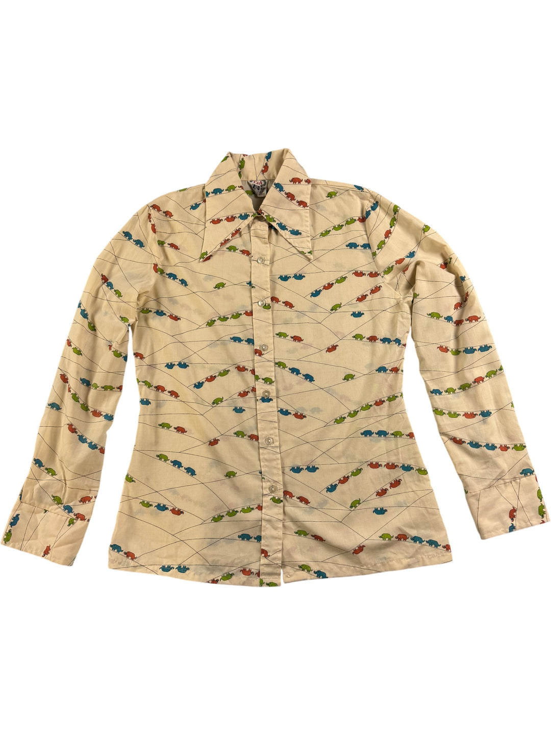 1970s C&A Elephant Pattern Long Sleeve Shirt - Think Vintage