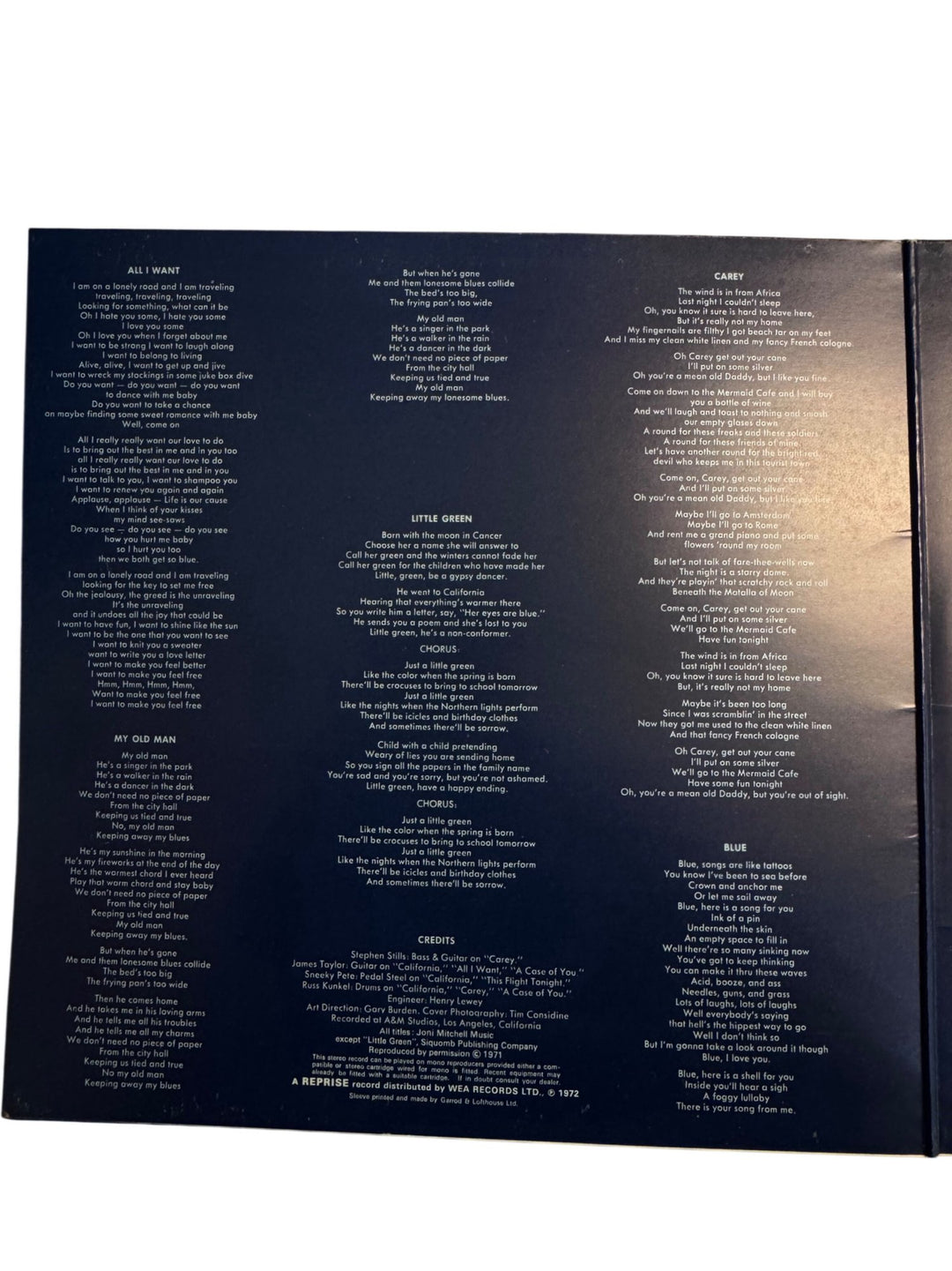 Joni Mitchell Blue Vinyl Record - Very Good
