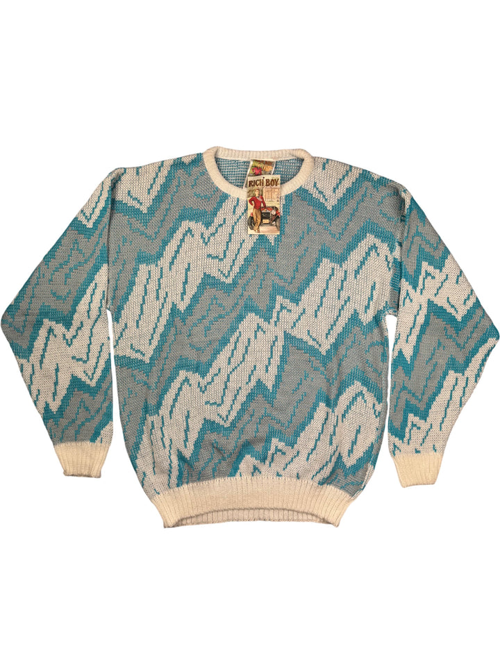 Rich Boy Blue White Geometric Knit Sweater - M