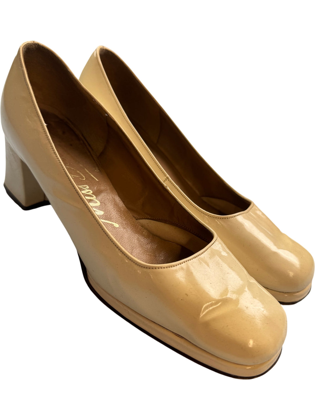 Miss Bally Beige Block Heel Pumps - 6 - Think Vintage