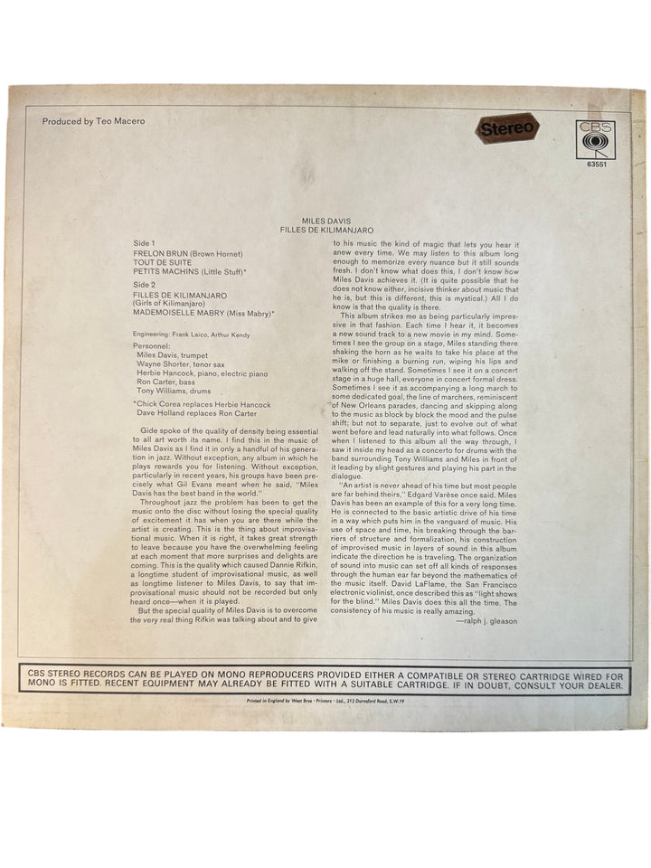 Miles Davis Filles De Kilimanjaro Vinyl Record