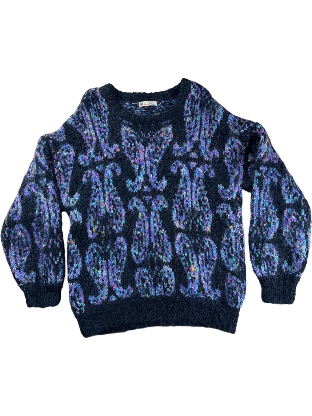 Sylvia Turner Handknitted Black Patterned Jumper - L