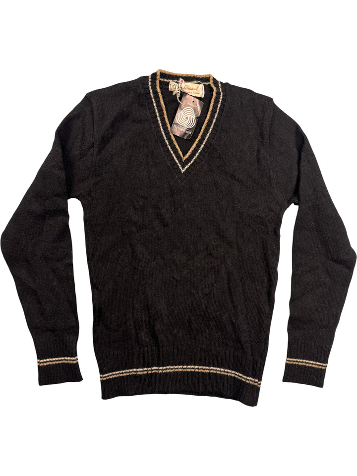 International Black V-Neck Wool Sweater - M