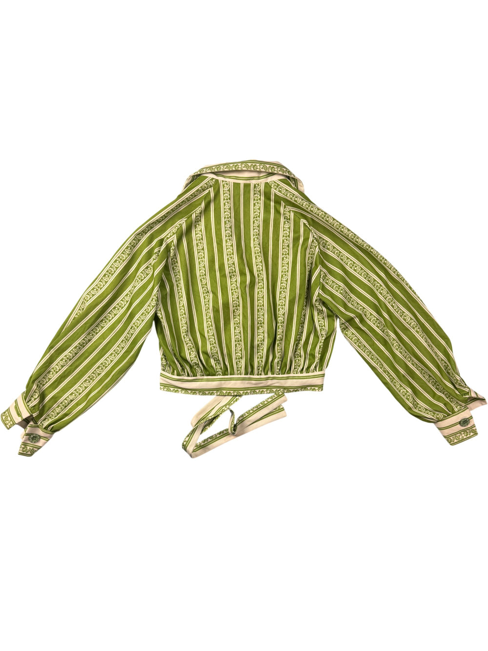 Retro Green Striped Blouse - Think Vintage