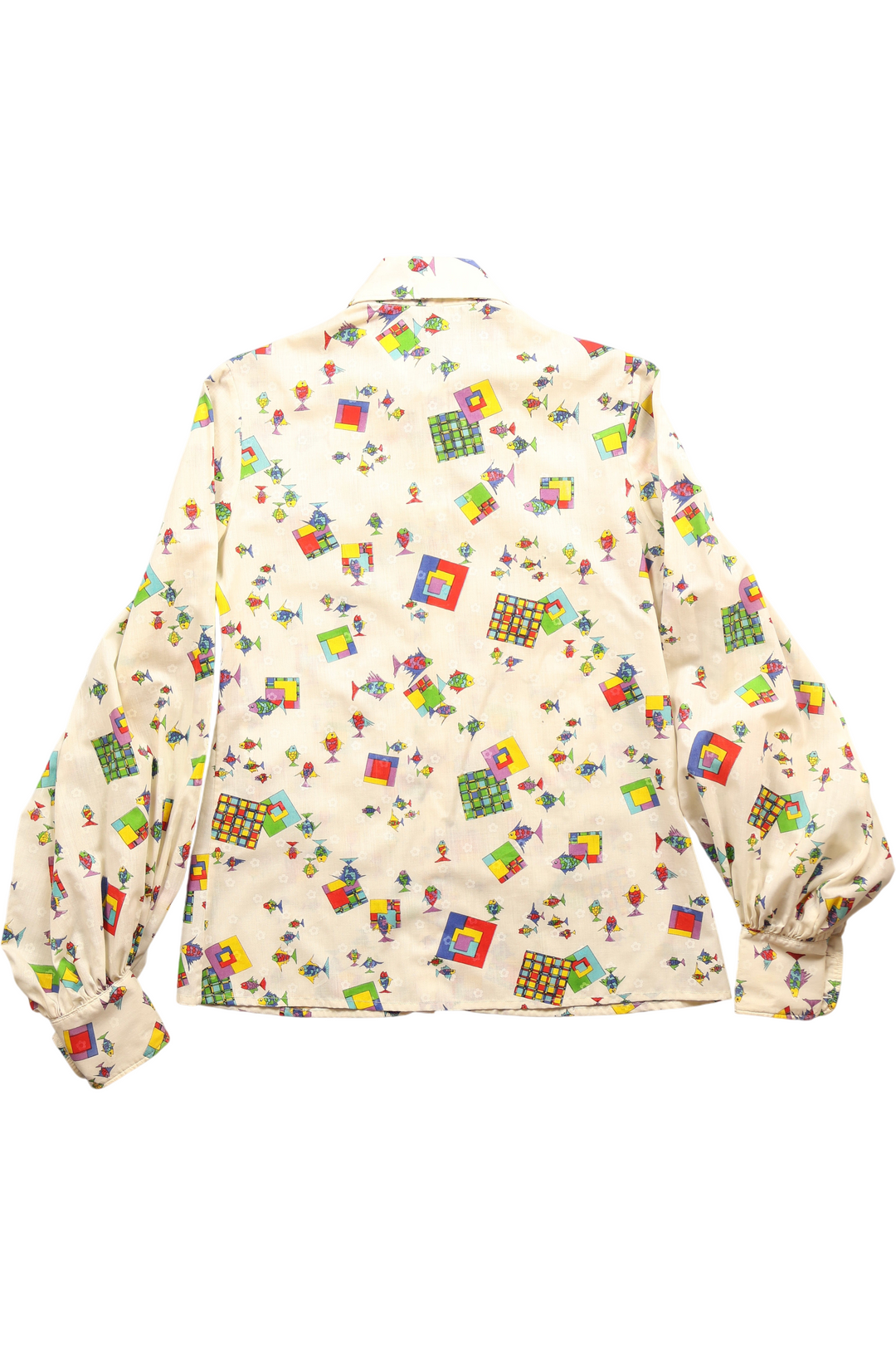 1970s Beagle Collar Shirt With Geometric Design - Think Vintage