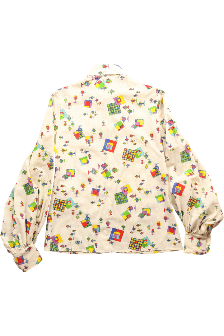 1970s Beagle Collar Shirt With Geometric Design - Think Vintage