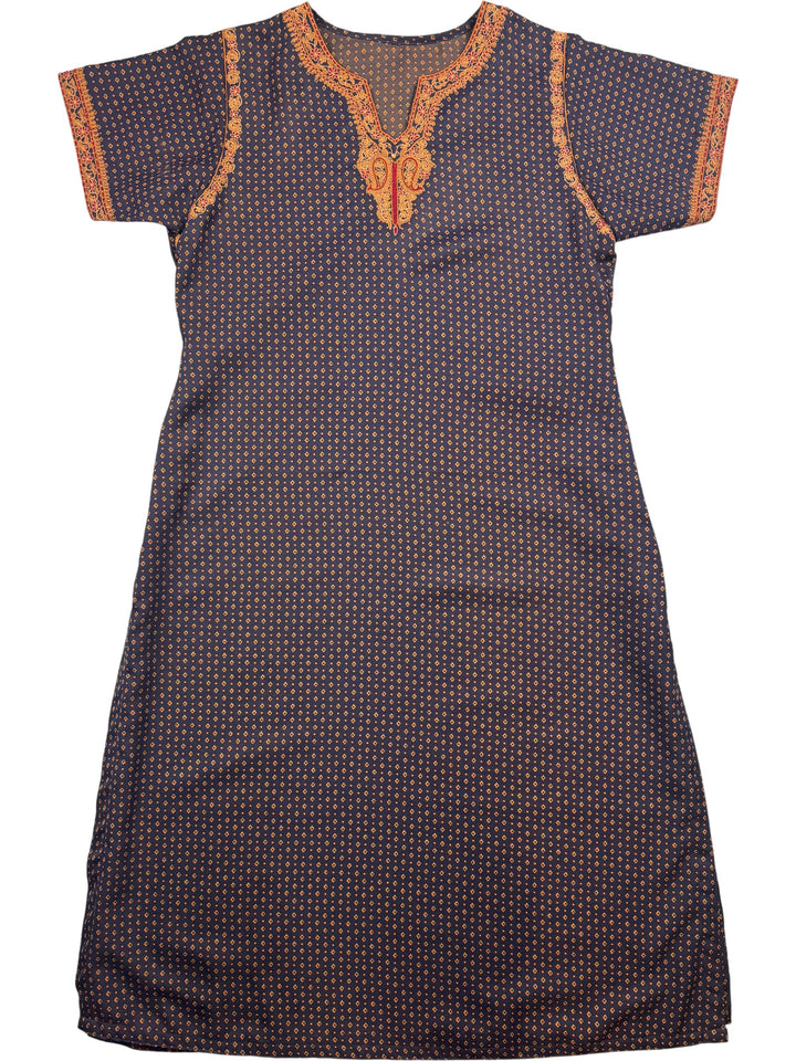 Embroidered Short Sleeve Patterned Dress - L