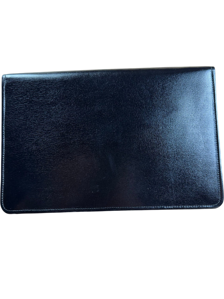 Black Leather Clutch Bag with Woven Design