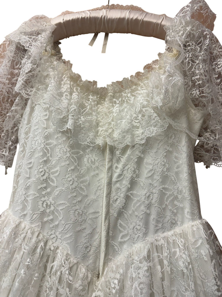 Lace Tiered Gown with Puff Sleeves