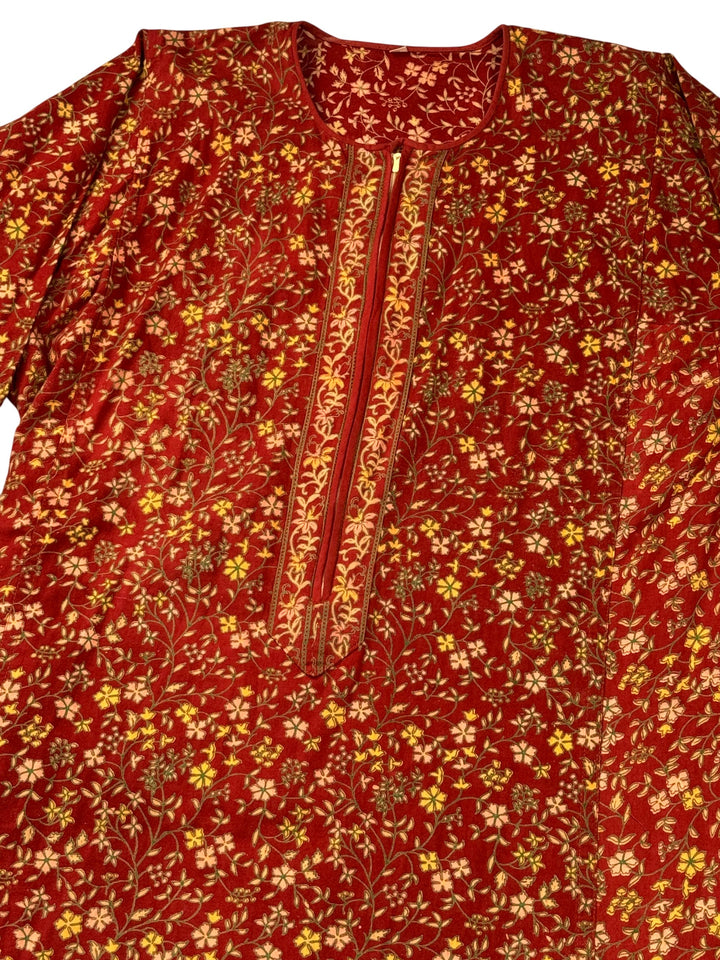 Floral Red Long Sleeve Dress - M - Think Vintage